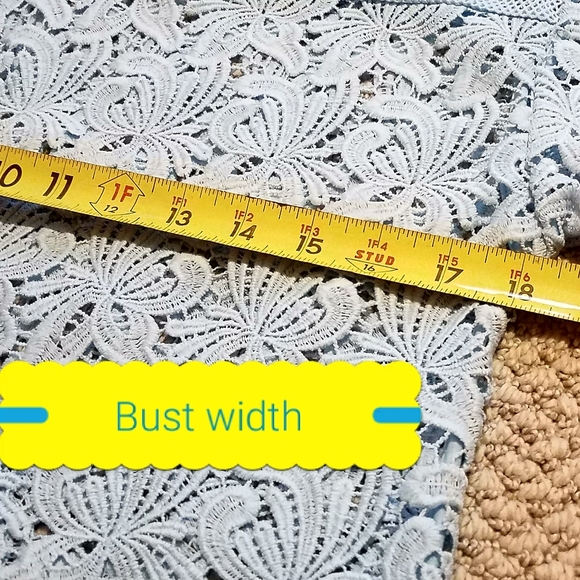 NWOT LOFT crochet floral lace light blue short sleeve boxy top - Picture 9 of 10